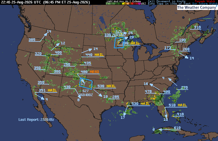 Radar summary with cloud tops